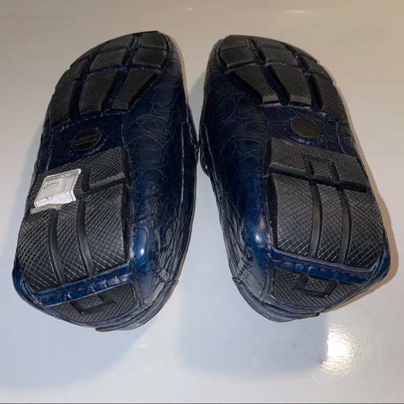 a. testoni Rare Navy Blue Crocodile Penny Loafers - Picture 12 of 17